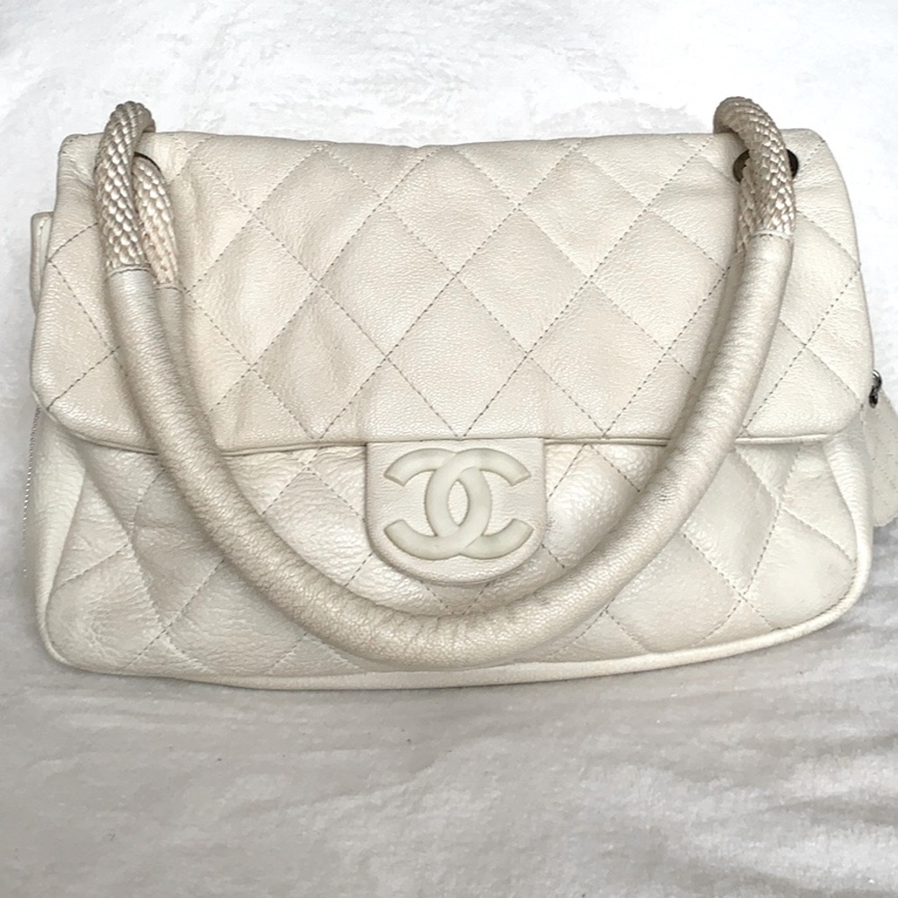 CHANEL Caviar Leather Flap Rope Handle Lambskin CC Logo Bag